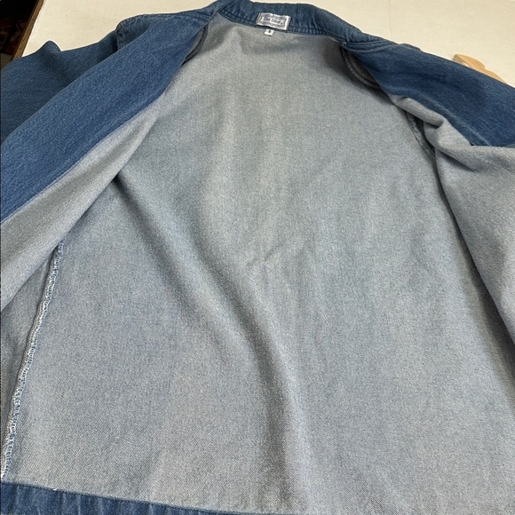 Oversized Blue Denim Blazer Jacket Women’s Small Padded Shoulders Vintage 90s - Picture 4 of 11